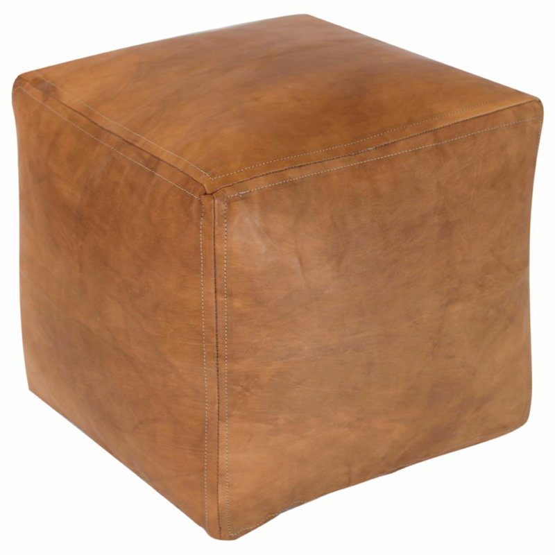 Birch Lane™ Edington 16" Wide Genuine Leather Square Pouf Ottoman